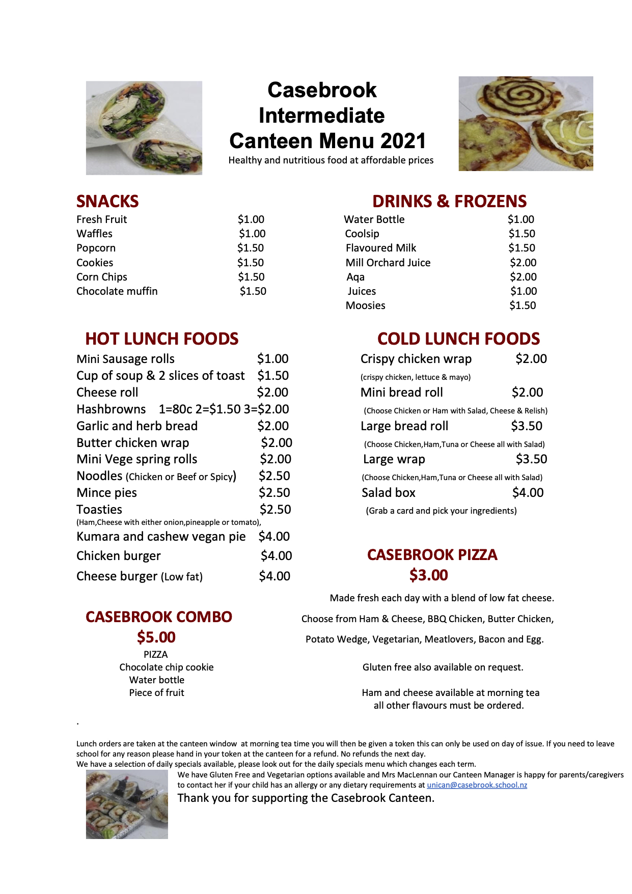 casebrook canteen menu 2021